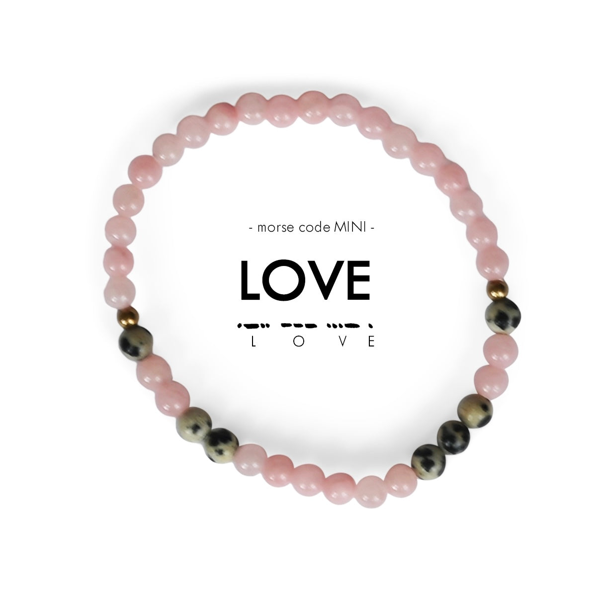 MINI Morse Code Bracelet | Love - Rose Quartz & Dalmatian Jasper