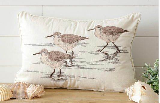 Sandpipers — Embroidered Lumbar Pillow