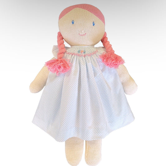 Knit Girl Doll with Blue Dot Dress