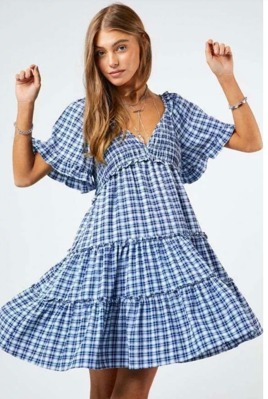 Elise Smocked Plaid Ruffle Dress