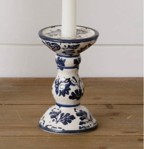 Blue Floral Candle Pillar – Small