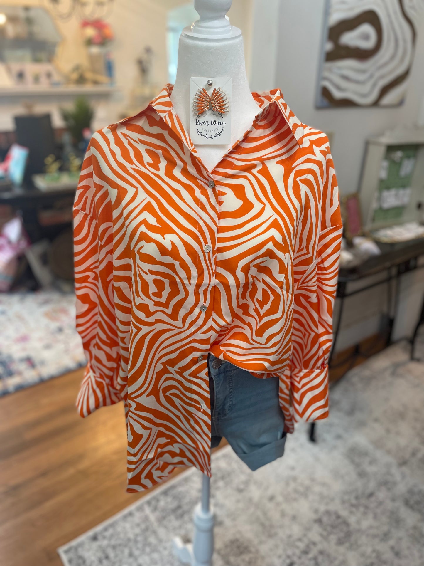 “Tigs & Stripes” Satin Blouse