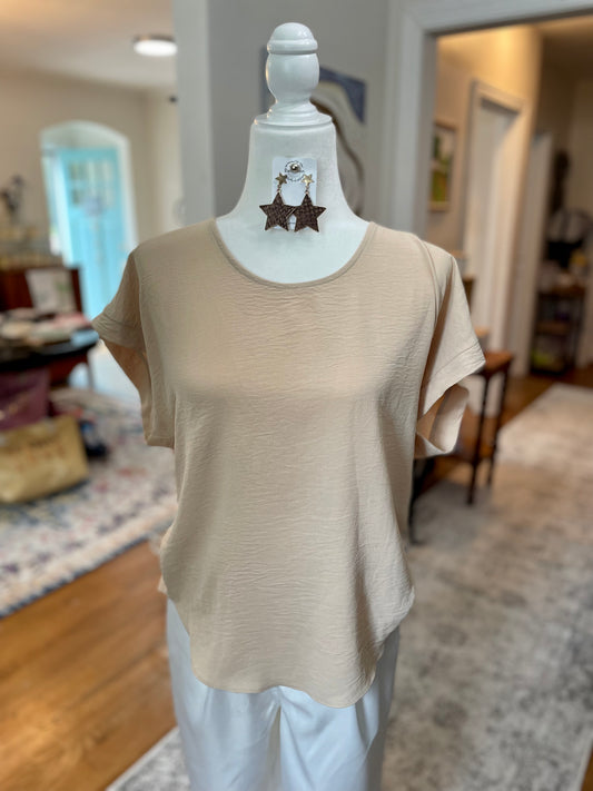 Maggie Scoop Neck Top — Tan