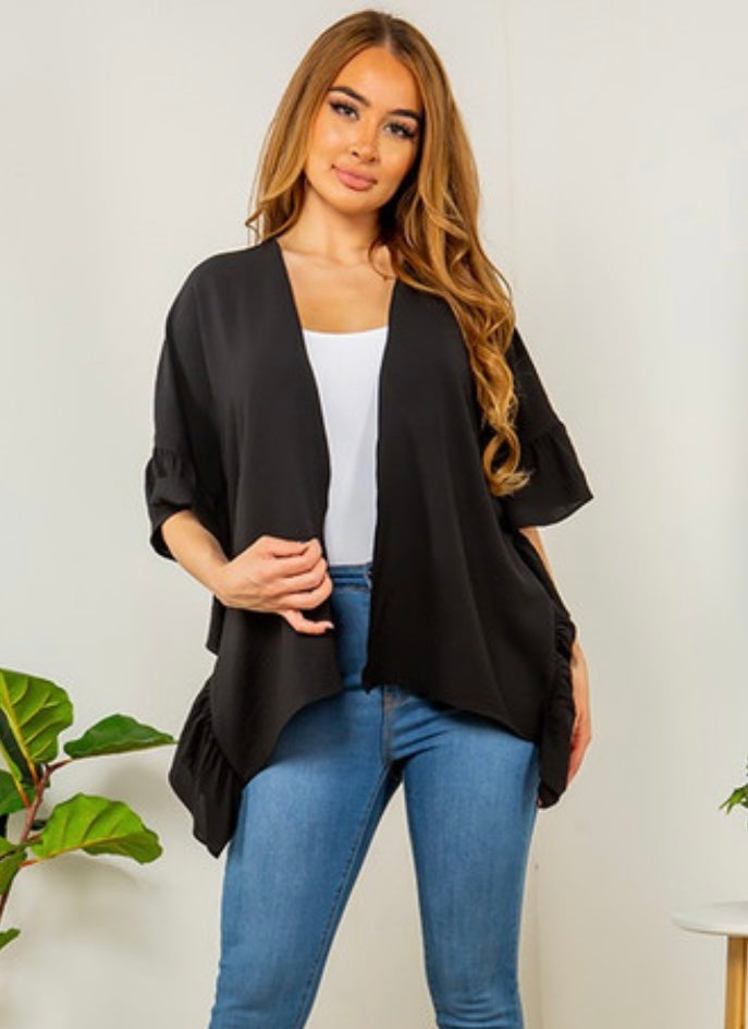 Morgan Ruffle Cardigan - Black