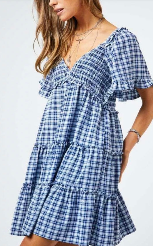 Elise Smocked Plaid Ruffle Dress