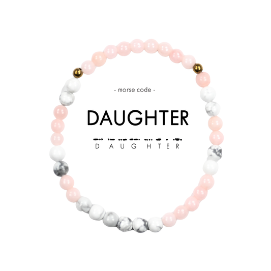 MINI Morse Code Bracelet | Daughter - Rose Quartz & Howlite