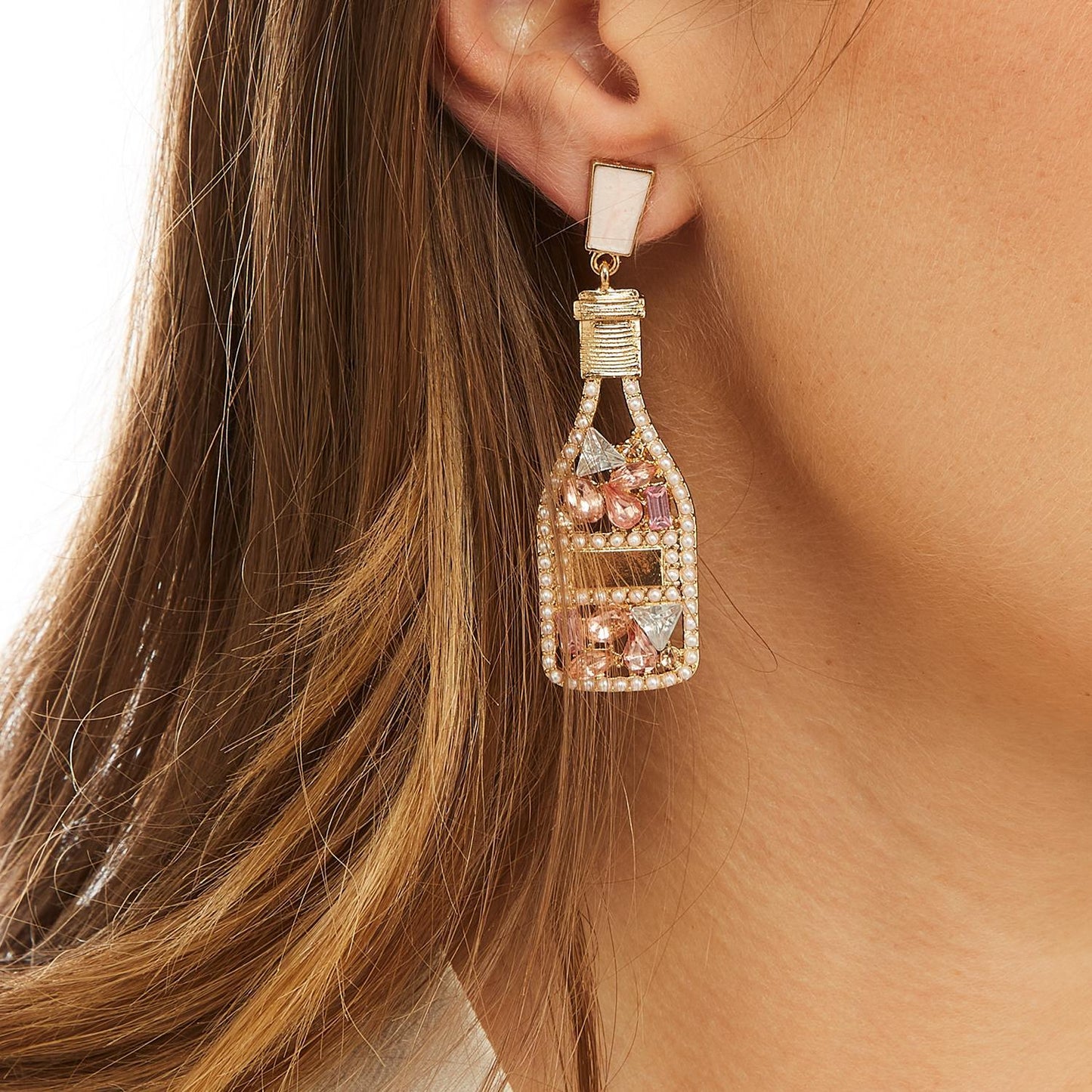 Trish Crystal Embellished Earrings on Vegan Leather