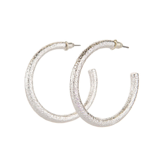 Mirlande Textured Hoop Earrings in Silver