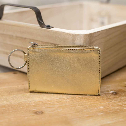 Leather Keychain Wallet in Gold