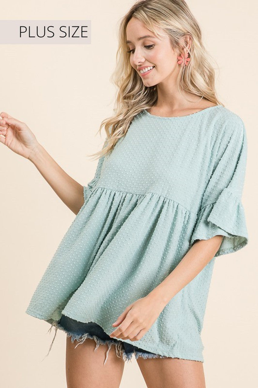 Swiss Dot Baby Doll Top - Aqua