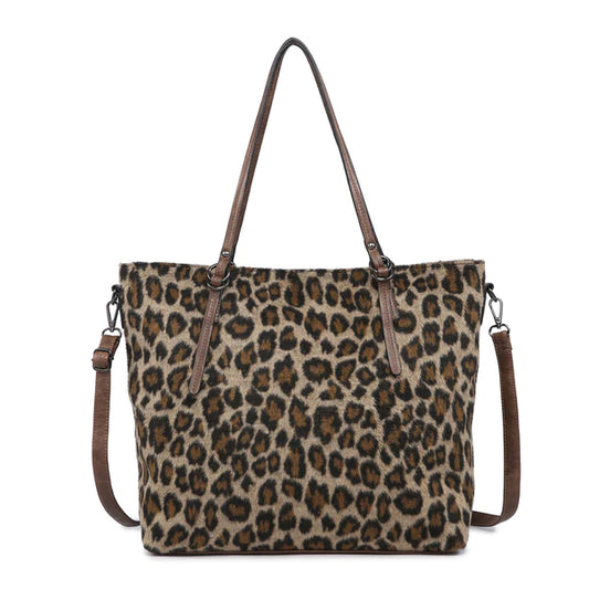 Leopard Tote w/ Zipper Closure and Removable Strap