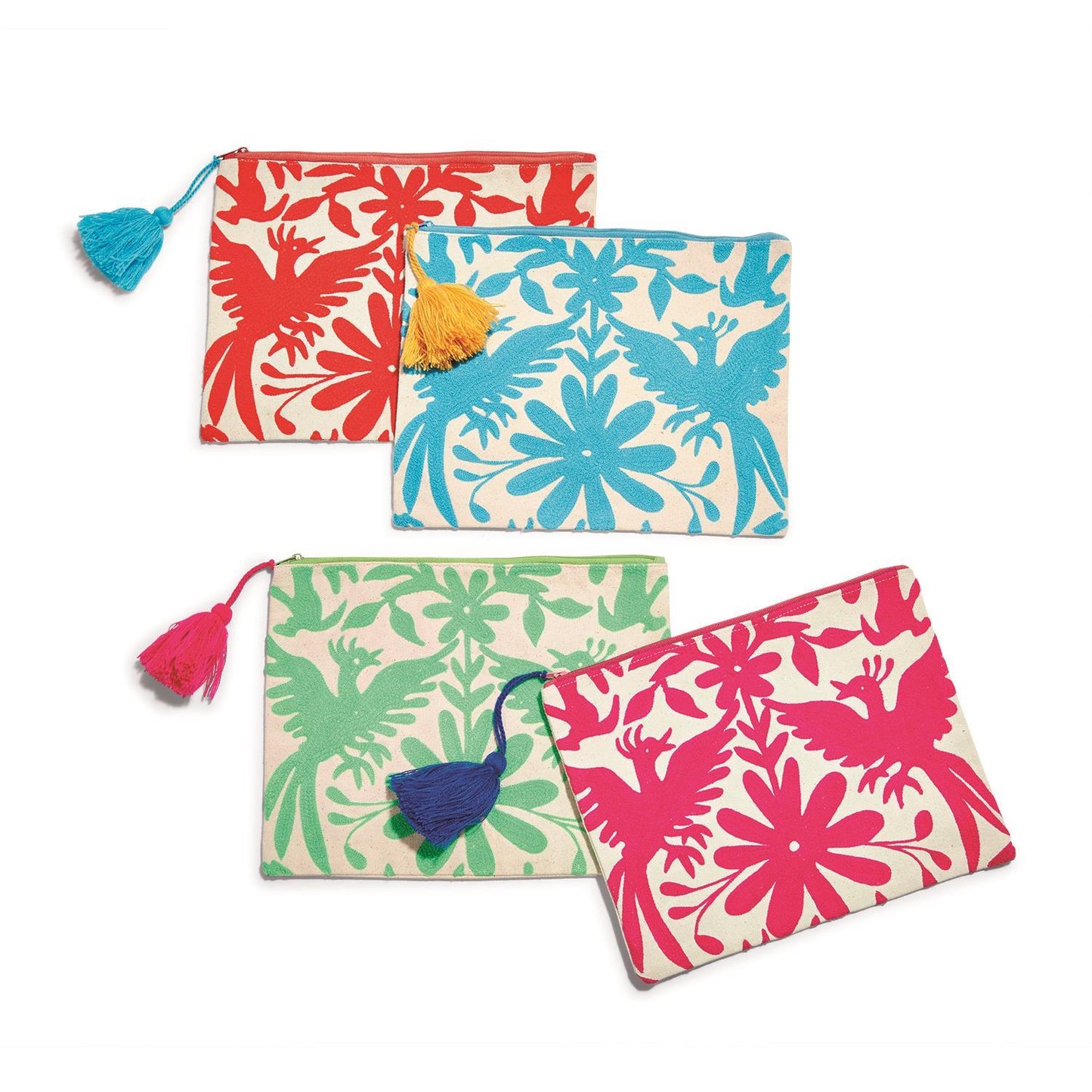 Flora and Fauna Hand- made Embroidered Pouch with Tassel Zipper Pull