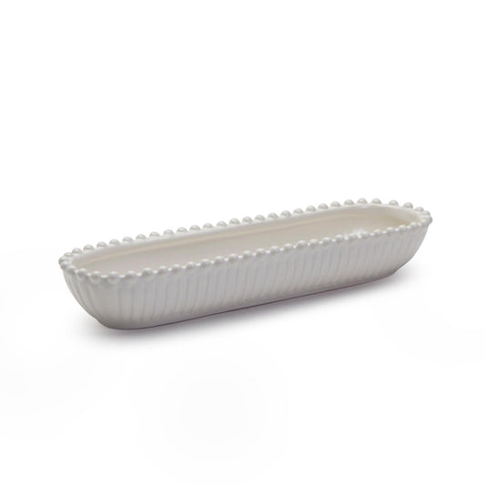 Heirloom Embossed Pearl Edge Oval Tidbit Dish -  Hand-Crafted Stoneware