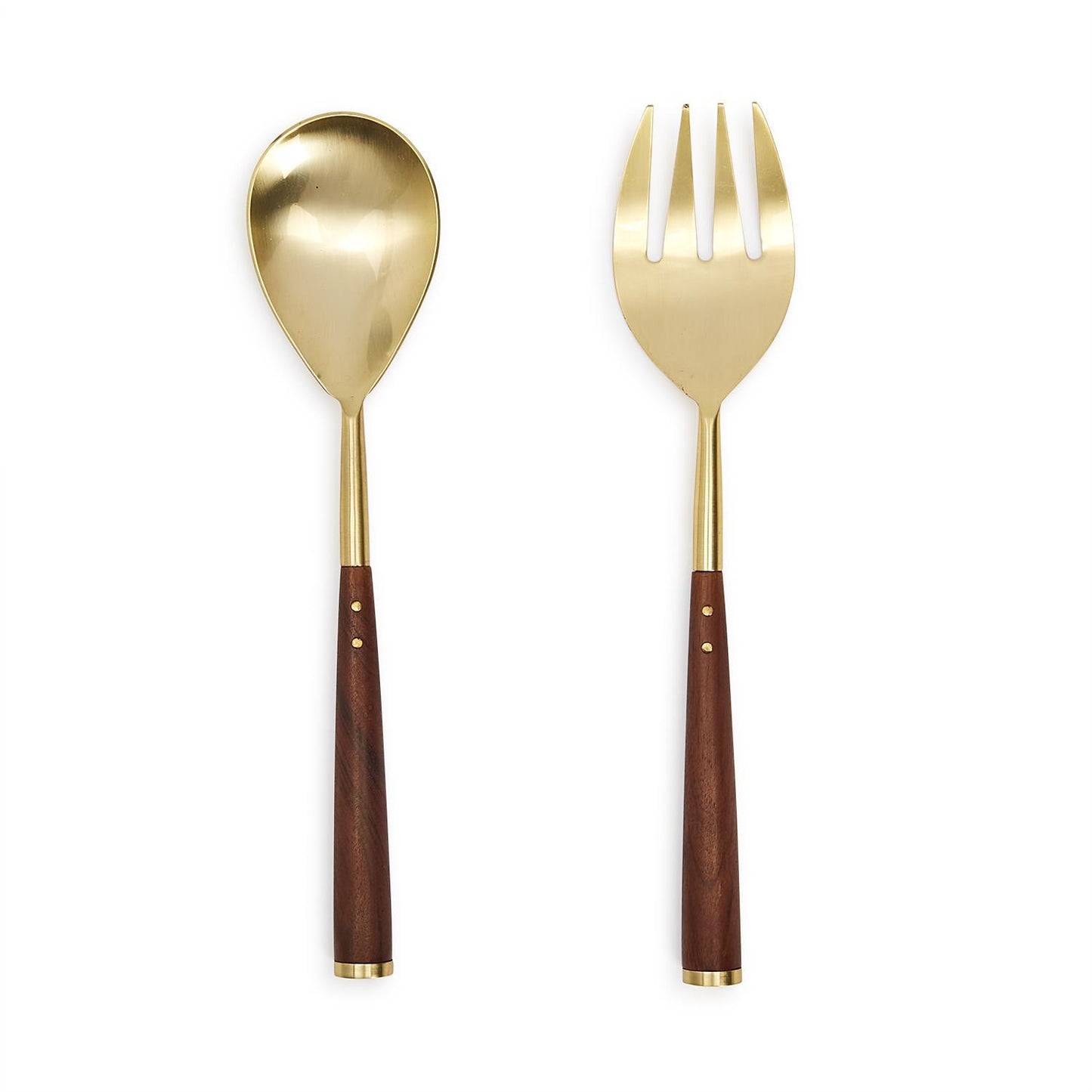 Acacia Wood Set of 2 Servers in Gift Box Includes: Spoon and Fork (hand wash only) - Stainless Steel/Acacia Wood