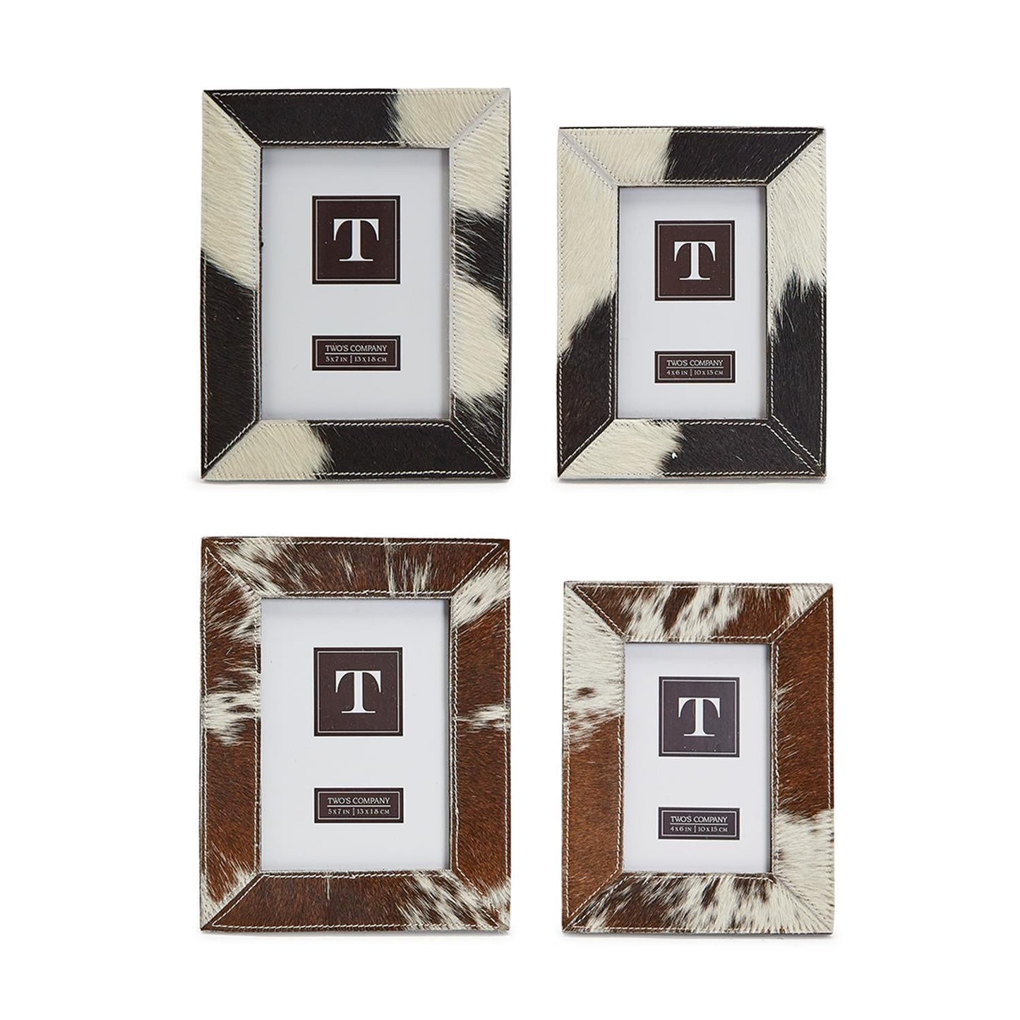 COWHIDE PHOTO FRAME 4X6 Black and Ivory Natural Cowhide