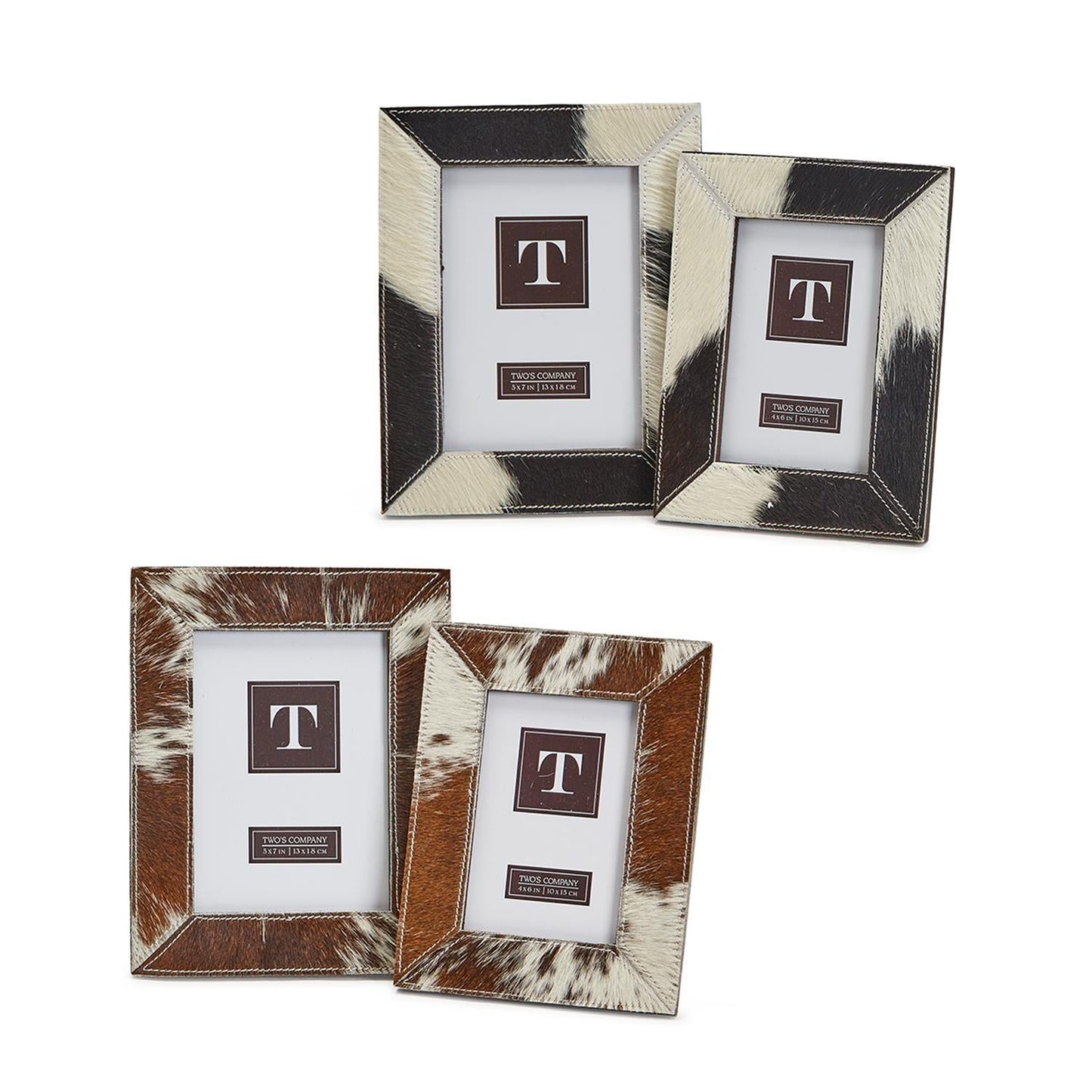 COWHIDE PHOTO FRAME 4X6 Black and Ivory Natural Cowhide