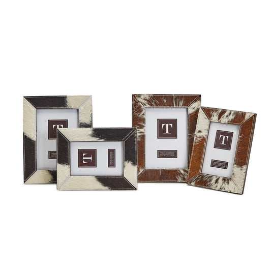 COWHIDE PHOTO FRAME 4X6 Black and Ivory Natural Cowhide