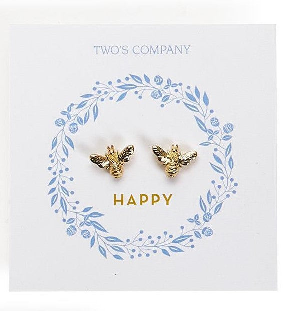 Golden Bee Pair of Earrings on Gift Card