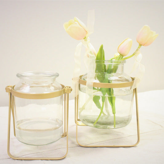 Glass Jar in Gold Stand