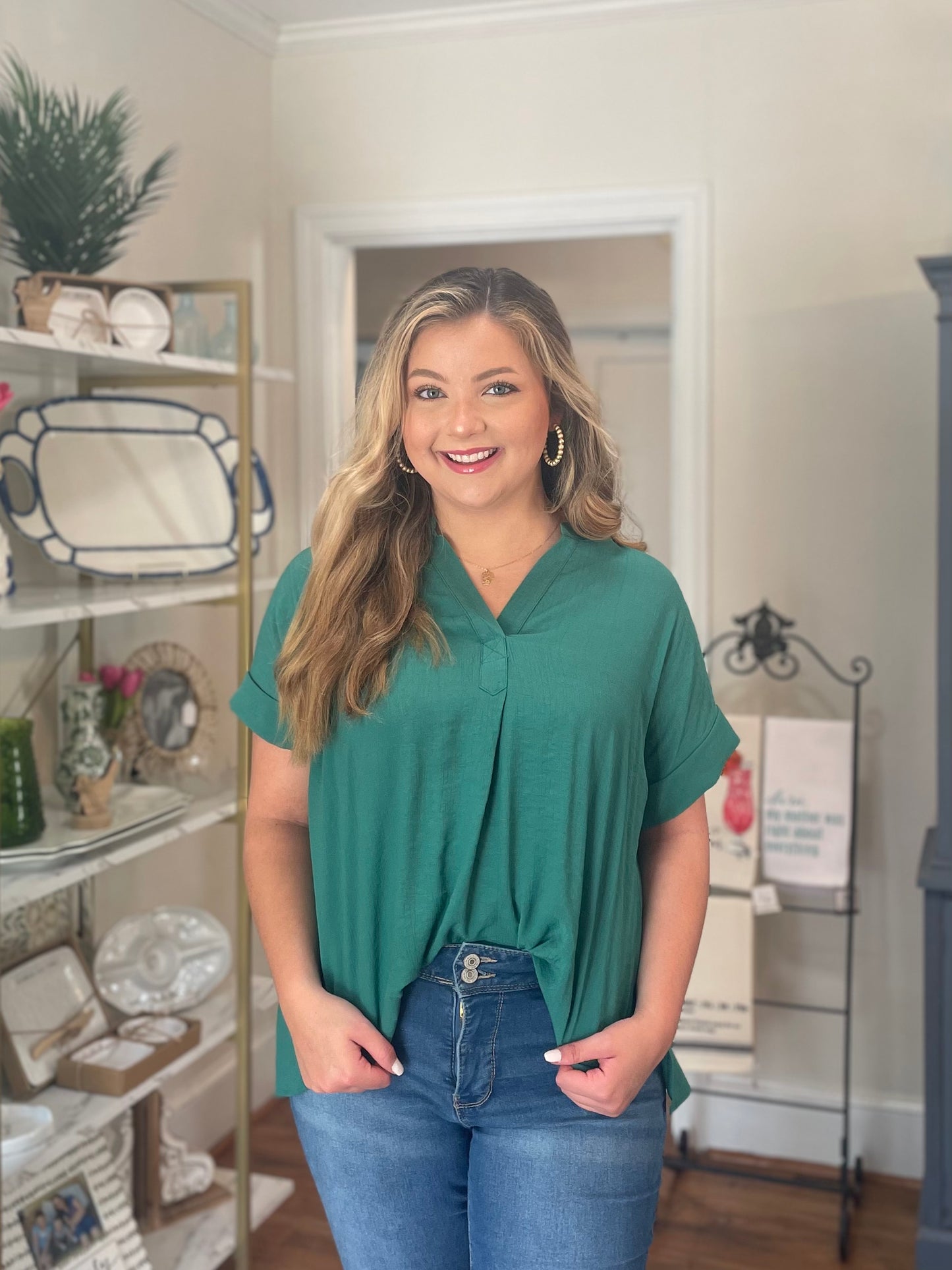 Hunter Green Linen Blouse